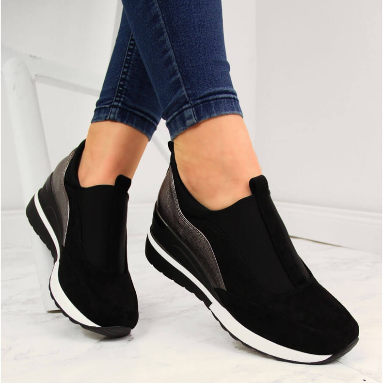 Sneakers med kil för dam svart och silver Vinceza silver- 1