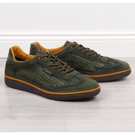 Gröna genombrutna läderskor för män Bugatti JJ153022 1