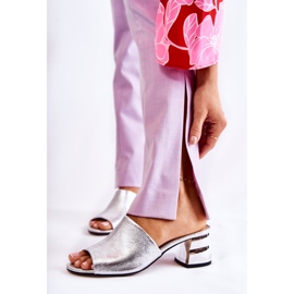 PA2 Lädertofflor för kvinnor på hög klack Silver Perry 1