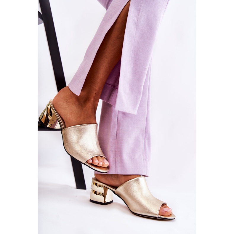 PA2 Läder tofflor för kvinnor på hög klack Golden Perry gyllene 2