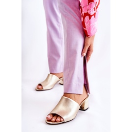 PA2 Läder tofflor för kvinnor på hög klack Golden Perry gyllene 1