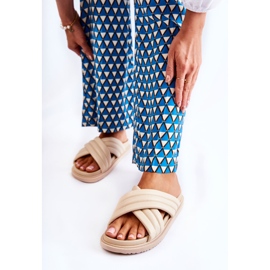 PJ1 Klassiska lädertofflor för kvinnor Beige Daron 2