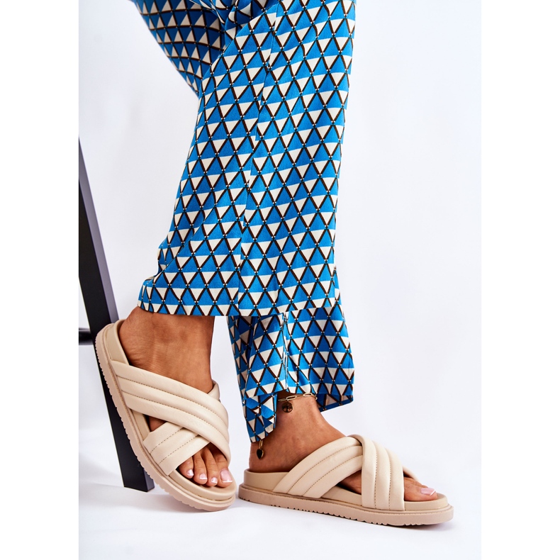 PJ1 Klassiska lädertofflor för kvinnor Beige Daron 1