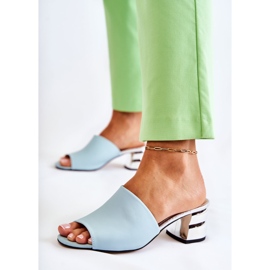 PA2 Lädertofflor för kvinnor på klack Blå Perry 2