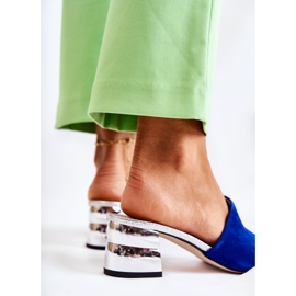 PA2 Damtofflor i mocka på klack Marinblå Perry silver- 2