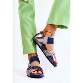 Lädersandaler Med Ribbstickad Maciejka 03375 Blå 2