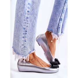 PH1 Kvinnors gummiballerinor med rosett Silverflorret silver- 1