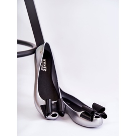 PH1 Kvinnors gummiballerinor med rosett Silverflorret 2