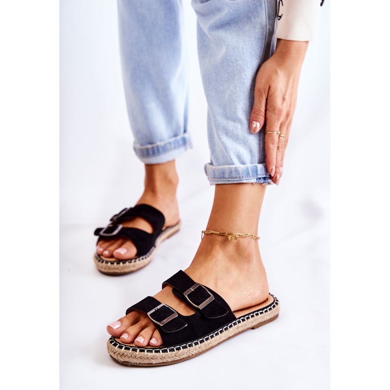 PG1 Klassiska mocka tofflor för kvinnor Svart Casilda 1