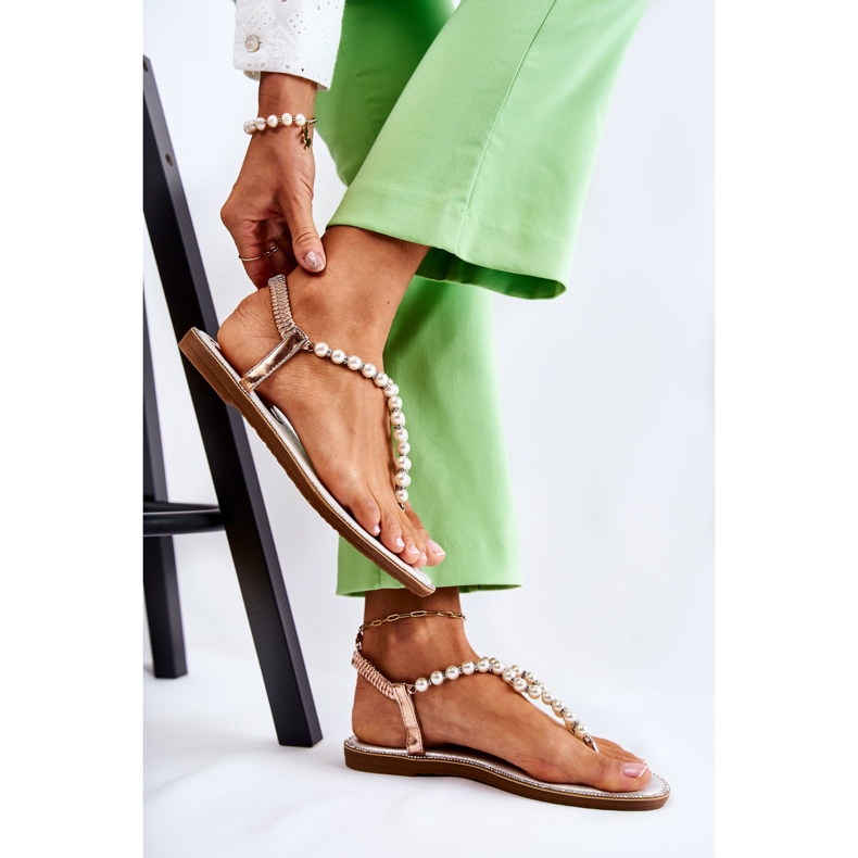PG1 Fashionabla sandaler Flip Flops med pärlor Rose Gold Isalia rosa gyllene 1