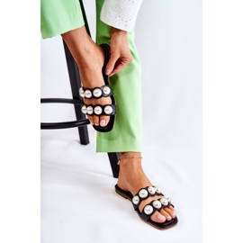 PG1 Skinntofflor för kvinnor med dekorativa pärlor Svart Lasello 2