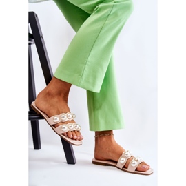PG1 Damtofflor i skinn med dekorativa Lasello-pärlor beige 2
