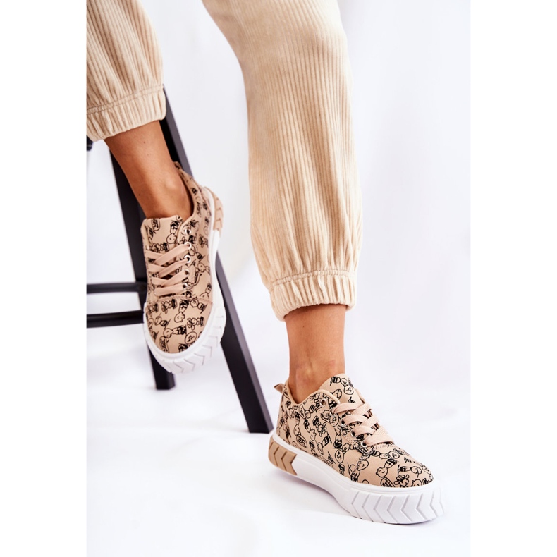 PS1 Damsneakers Sportskor W Print Beige framsida 1