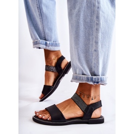 PE1 Klassiska damsandaler på en platt klack Svart Catis 2