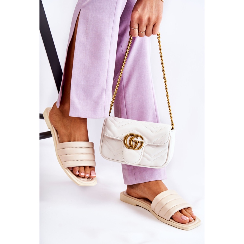 PG1 Lädertofflor för kvinnor med Quiltning Beige Raula 2