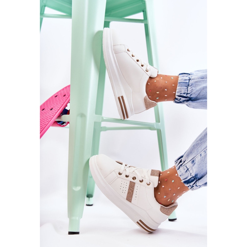 FK2 Sportskor för kvinnor, bundna vita Otylia gyllene 1