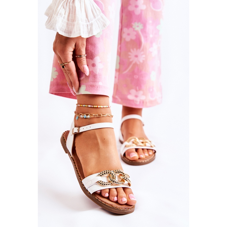 S.Barski Damsandaler På Platta Klackar Med En Kedja Vit Minevra 2