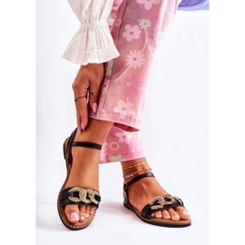 S.Barski Damsandaler På Platta Klackar Med En Kedja Svart Minevra 2