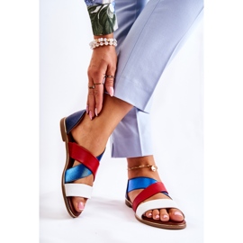 PE1 Lädersandaler med ribbad Apuliablå vit röd marinblå 2