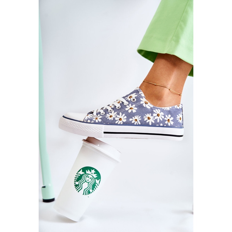 PS1 Låga Sneakers för kvinnor Janey Med Blå Blommor 1