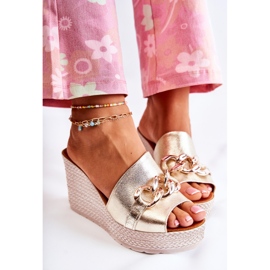 Lewski Shoes Läder Wedge Tofflor Lewski 3062 Golden gyllene 1