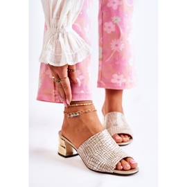 PA2 Läder Kvinnors Tofflor Krokodil På Klack Beige Perry 1