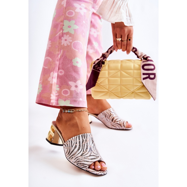 PA2 Läder Damtofflor Zebra På Klack Rosa-Vit Perry svart 2