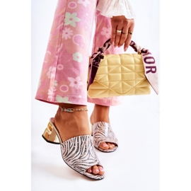 PA2 Läder Damtofflor Zebra På Klack Rosa-Vit Perry svart 1