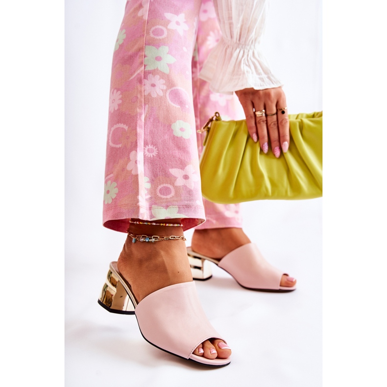 PA2 Lädertofflor för kvinnor på hög klack Rosa Perry 1