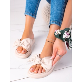 SHELOVET Beige Tofflor Med En Rosett 1