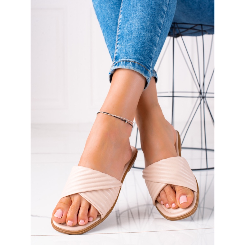 SHELOVET Platta tofflor för kvinnor beige 1