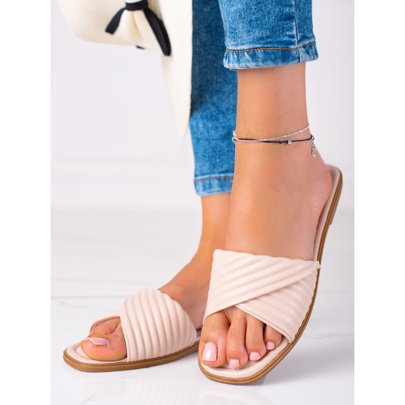 SHELOVET Platta tofflor för kvinnor beige 2