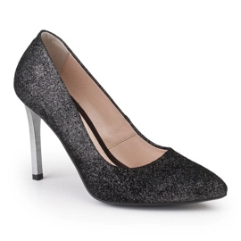 Marco Shoes Svarta stilettos i äkta läder med silverklackar 1