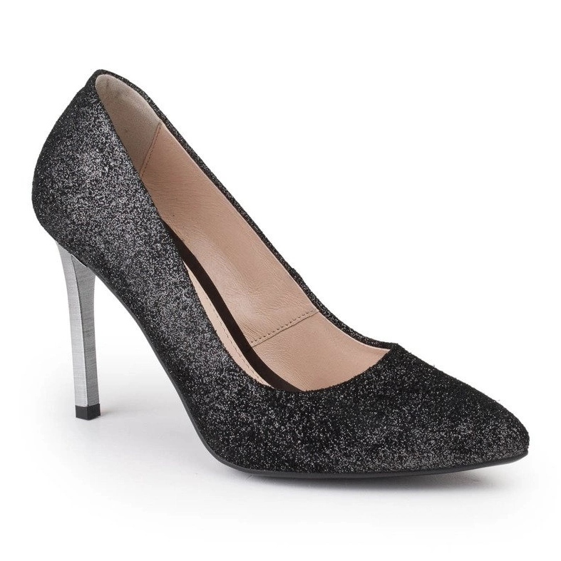 Marco Shoes Svarta stilettos i äkta läder med silverklackar 1