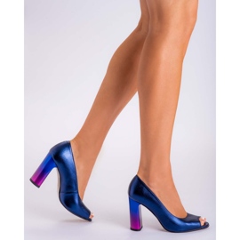 Marco Shoes 1100P marinblå pumps med flerfärgad klack 1