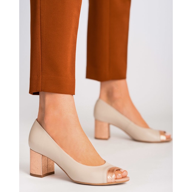 Marco Shoes Beige 1093P pumps med dekorativ häl 1