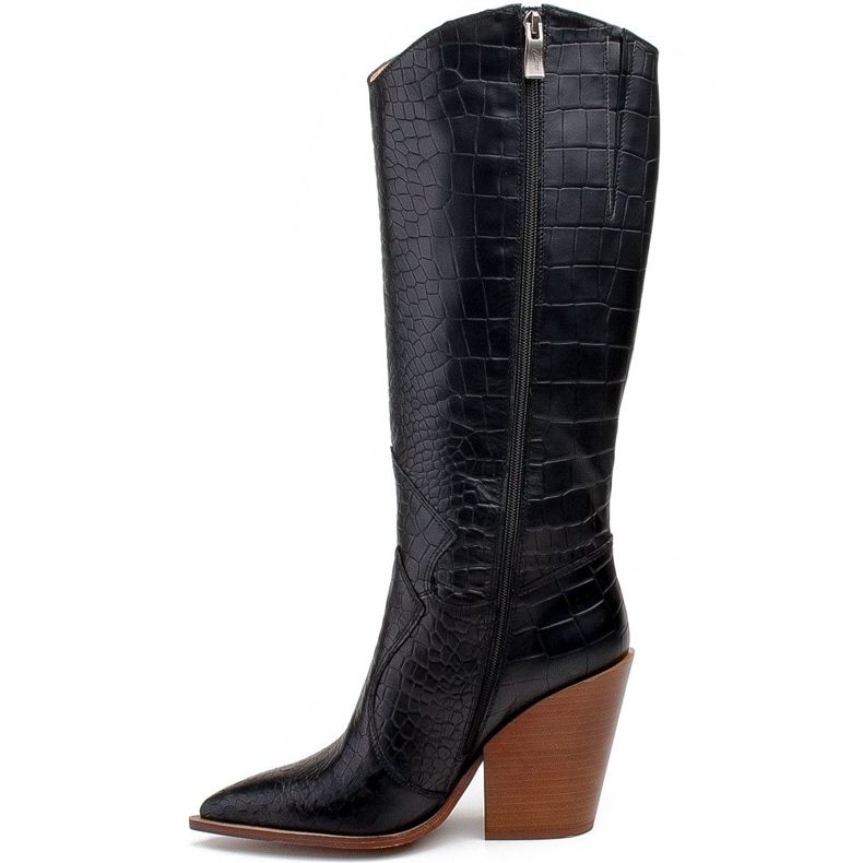 Marco Shoes Svarta damstövlar Marco 1373K cowboystövlar med reptilskinn 1