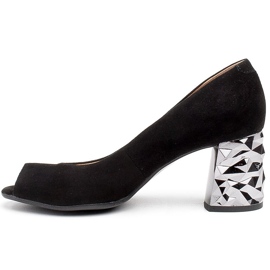 Marco Shoes Svart mocka pumps med en 3D metallisk häl 2