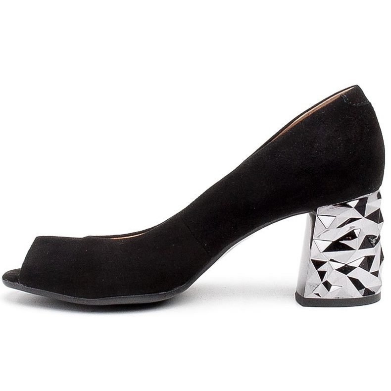 Marco Shoes Svart mocka pumps med en 3D metallisk häl 2