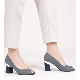 Marco Shoes Marinblå 1636P randiga pumpar 1