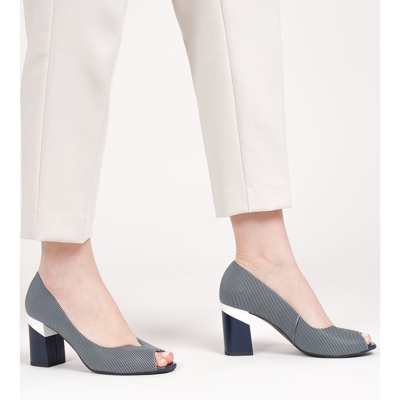 Marco Shoes Marinblå 1636P randiga pumpar 1