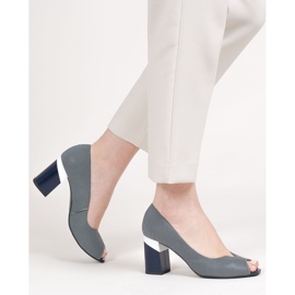 Marco Shoes Marinblå 1636P randiga pumpar 2