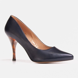 Marco Shoes 1599P marinblå klackar med gult häl 1