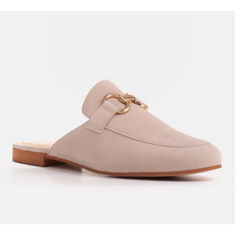 Marco Shoes Tofflor i mocka för kvinnor med en prydnad beige 1