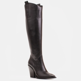 Marco Shoes Höga stövlar för kvinnor, cowboystövlar i äkta läder svart 1