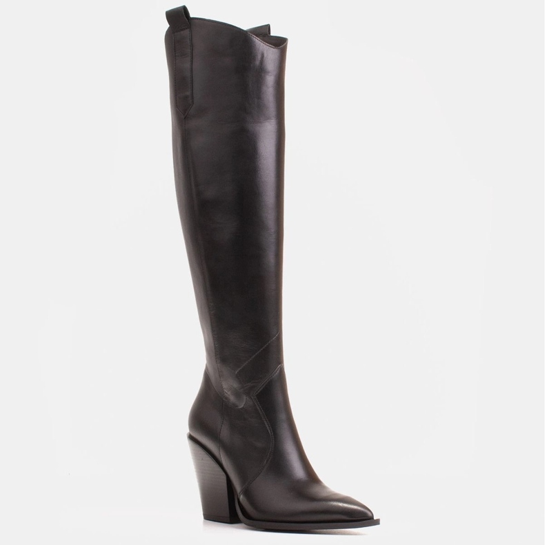 Marco Shoes Höga stövlar för kvinnor, cowboystövlar i äkta läder svart 1