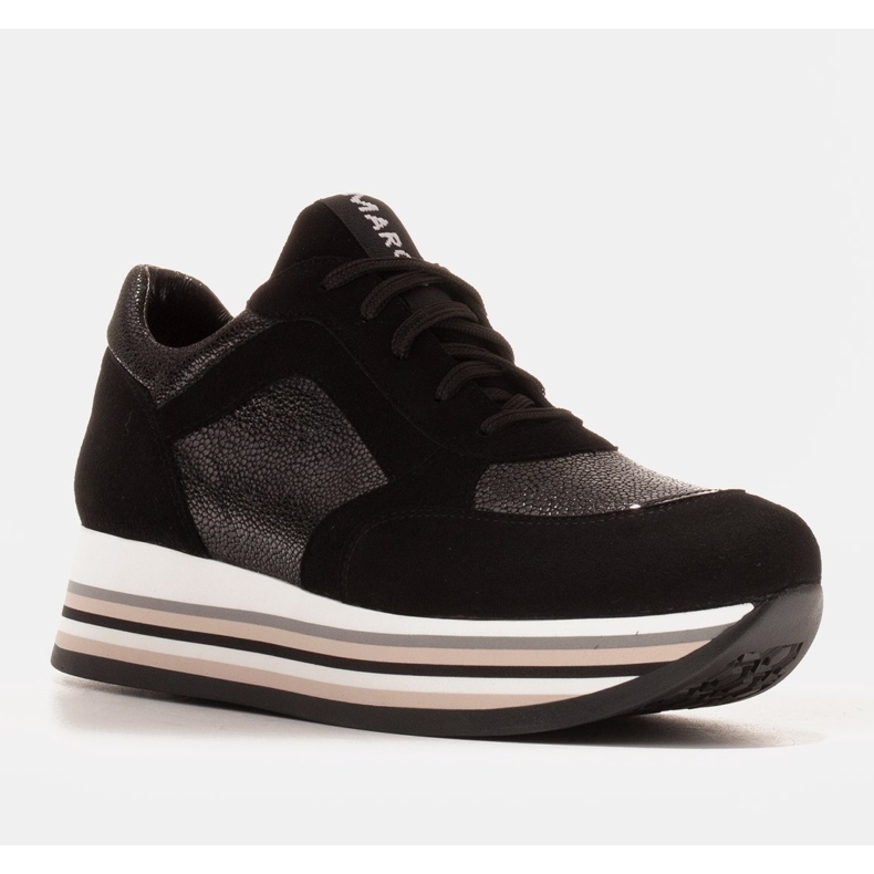 Marco Shoes Lätta sneakers på en tjock sula av naturläder svart 1