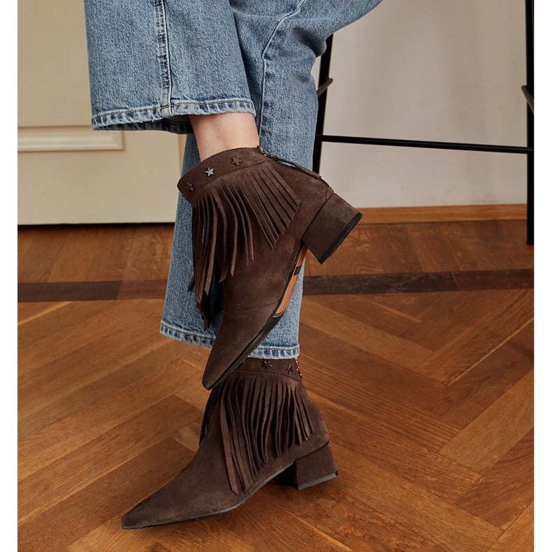 Marco Shoes Originalsockor i mocka med dekorativa fransar brun 1