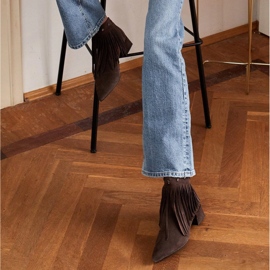 Marco Shoes Originalsockor i mocka med dekorativa fransar brun 2