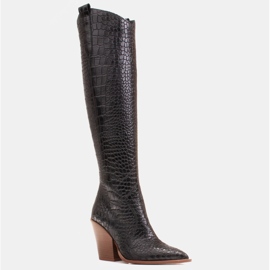 Marco Shoes Höga stövlar för cowboystövlar för kvinnor, croco -mönster svart 1